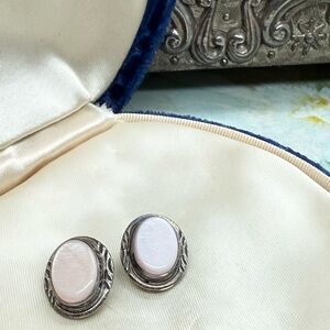Antique sterling silver pink mother of pearl earrings